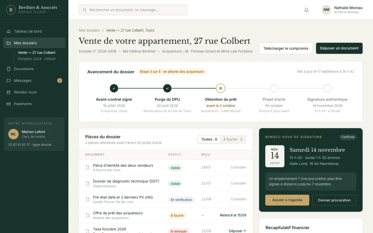 Exemple : Berthier & Associés — Espace client